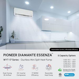 Aire Acondicionado Mini Split sin Ductos Pioneer, 11500 BTU, 17 SEER2, Bomba de Calor Inverter, 115V, Blanco, Kit de 16 Pies - Product Image 4