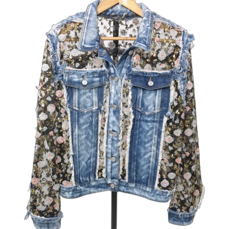 Streetwear Y2K Veste combinée douce fleur dentelle filles Veste voir à travers dames Prendas De Vestir femmes lavage Denim veste