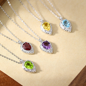 Collier pendentif en argent 925 vintage avec cristal taille poire 7*9mm, délicat, pour femme, motif goutte d'eau en relief, bijoux en pierre naturelle de créateur - Product Image 3