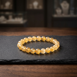 Bracelet en perles de quartz rutilé doré naturel, unisexe, bijou en pierre polie - Product Image 2