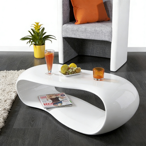 Mesa de Centro Moderna de Fibra de Vidrio con Acabado Brillante, Forma Ovalada Única, Mesa de Té Blanca de FRP, Mueble Minimalista para Sala de Estar - Product Image 4