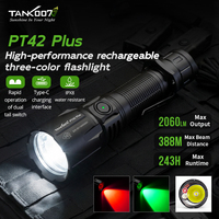 Lampe torche tactique haute puissance TANK007 PT42 Plus, étanche, 2060LM, lumière tricolore verte rouge, rechargeable