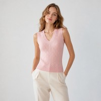 Débardeur tricoté pour femme, col en V, rose uni, sans manches, coupe ajustée, respirant, style coréen, personnalisable OEM ODM