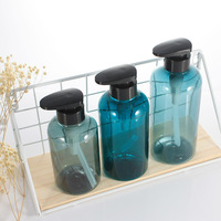 Bouteille en plastique verte de lotion de lavage de corps de shampooing fait sur commande avec le bouchon à vis de pompe de presse