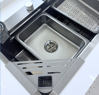 Évier de cuisine simple en acier inoxydable 304 fait main avec logo personnalisé, noir nano, avec rinçage cascade intégré, pour hôtels et villas modernes