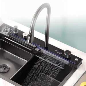 Luxurious stainless steel waterfall <b>sink</b> with a large single basin for <b>kitchen</b> dishwashing - Product Image 5