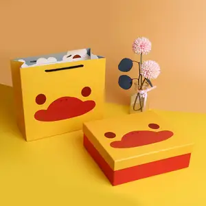 Caja de regalo creativa personalizada con patrón de pato amarillo, con imagen de dibujos animados, regalo de vacaciones para niños, bolso de embalaje