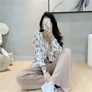 B579 Damen 2-teilige Trainings anzüge Langarm-Strick pullover mit weitem Bein Outfits Loungewear-Sets - Product Image 5