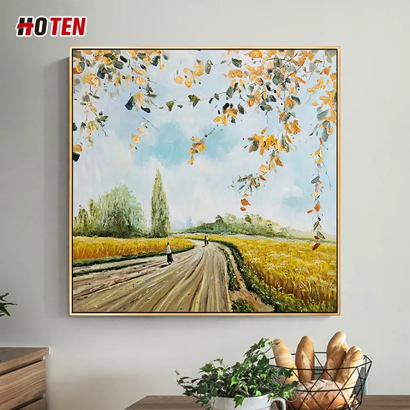 Hand-painted Oil Painting Rural Landscape Hanging Painting Wheat Field Windmill Decorative Painting Canvas Wall Art