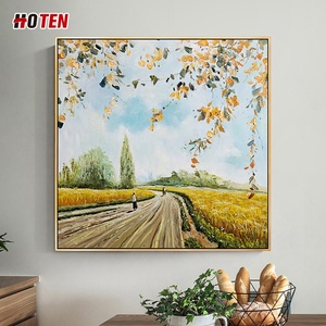 Cuadro <span class=keywords><strong>de</strong></span> Paisaje Pintado a Mano al Óleo Estilo Impresionista, Arte <span class=keywords><strong>de</strong></span> Pared en Lienzo, Tamaño Personalizado, Escena Rural Original, <span class=keywords><strong>Campo</strong></span> <span class=keywords><strong>de</strong></span> Trigo, Molino <span class=keywords><strong>de</strong></span> Viento - Product Image 1