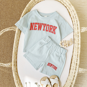 夏の男の子の服セットクールなキッズアルファベットプリントTシャツ2PCS新生児半袖ショーツ服卸売 - Product Image 5