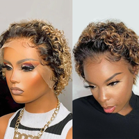 Promotion en Gros : Perruque Pixie Cut Toutes Couleurs, Cheveux Humains Brésiliens, Perruque Frontale Complète en Dentelle 180% Sans Colle, Cheveux Humains pour Femmes
