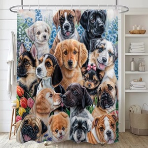 Mehrfarbiger Hundeporträt-Collage Polyester-Duschvorhang Badezimmervorhang Digitaldruck Wasserdicht Individueller Druck Großhandel - Product Image 2