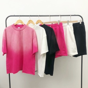 Lavado ácido peso pesado en blanco liso rizado desgastado de gran tamaño hombres Streetwear Puff impresión personalizada camisetas y pantalones cortos conjuntos - Product Image 1