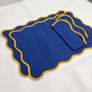 Custom Size Organic <b>Linen</b> Napkins & <b>Table</b> <b>Cloth</b> Handmade Scallop Embroidery Cotton Canvas Placemat Kitchen Wholesale - Product Image 1