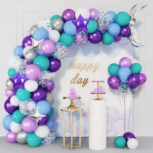 Set di palloncini a sirena forniture per feste a tema oceano blu disposizione di compleanno per bambini palloncini in lattice