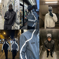 Veste technique réfléchissante pour homme avec logo personnalisé, coupe-vent à capuche, imperméable, streetwear, hip hop, cyberpunk, mode urbaine