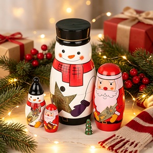 Hot Sale Christmas Wooden Nesting <b>Doll</b> Set Snowman Santa Pattern Stackable Figurine Holiday Desktop Ornament - Product Image 3