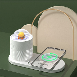 <b>Wireless</b> Charging Night <b>Light</b> Led Touch Control Round Bedside Lamp For Bedroom White Dono Pink Tofu 2000 Ma Usb Power - Product Image 1