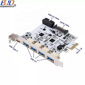 5Gbps 4 x USB 3.0 + 1 Type-C Connector to PCI-E 1X PCIe X1 Expansion Riser Card With 19PIN Socket & SATA 15PIN Power Port