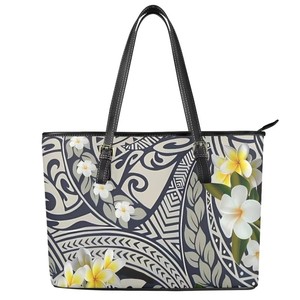 Polinesia Plumeria patrón exquisito bolso de mujer Dropship POD bolso de mano de cuero para dama - Product Image 2