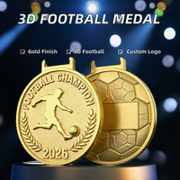 Médailles de football 3D personnalisées, médailles sportives en alliage de zinc, rubans avec logo personnalisé, design moulé élégant, parfaites pour collection commémorative