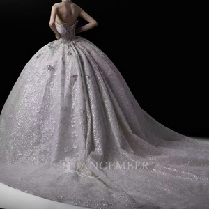 Lsgz01 Superbe Robe de Mariée Sirène à Col Montant Effet Illusion, Manches Longues, Ornée de Perles et de Dentelle, Traîne Cathédrale, Jancemebr - Product Image 4