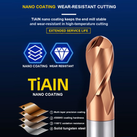 Fraise à bille en acier au tungstène HRC55 à 2 dents, profilée en arc R0.5-R10mm, fraise à bout sphérique CNC en carbure avec revêtement Altin