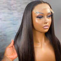 Perruques en gros densité 200, perruque brésilienne naturelle en cheveux humains avec dentelle frontale HD, perruque bon marché en cheveux humains lisses comme des baguettes