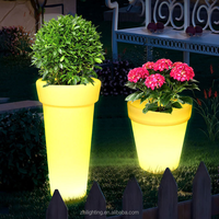 Pot Bunga Plastik Besar Berlampu LED Tenaga Surya untuk Taman, Patio, Restoran, Lanskap Hotel, Dekorasi Penanaman