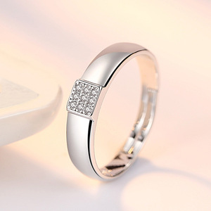 Anillo de Pareja en Forma de Corazón, Versión Coreana, Ajustable, con Circonita Cuadrada, para Hombre y Mujer, Venta Caliente 2026 - Product Image 6