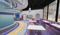 Aire de jeux intérieure multi-niveaux clé en main pour enfants, thème Ville du Futur, avec zones de jeux souples et d'aventure interactive