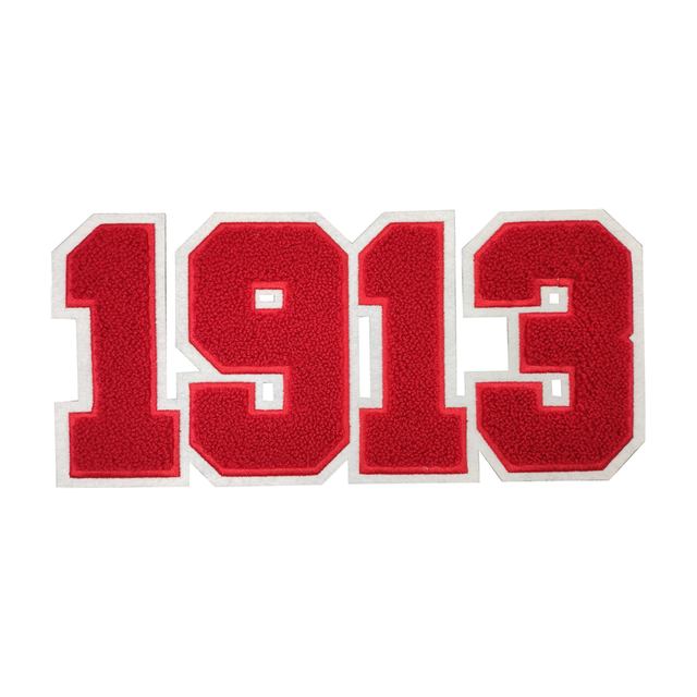 Custom Chenille Greek Letter 1913 Embroidery Varsity Heat Press Iron-On Sewing Patch with Fabric for Garments