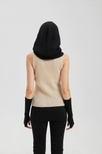 Women's Black Knit Hooded Scarf Winter Fashion Accessory For Adults Casual Style - Product Image 4