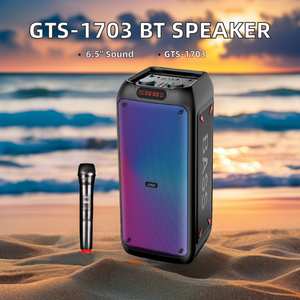 Altavoz inalámbrico portátil para exteriores RGB LED Dual 6,5 pulgadas micrófono con cable Radio FM USB TF tarjeta <span class=keywords><strong>MP3</strong></span> música fiestas - Product Image 3