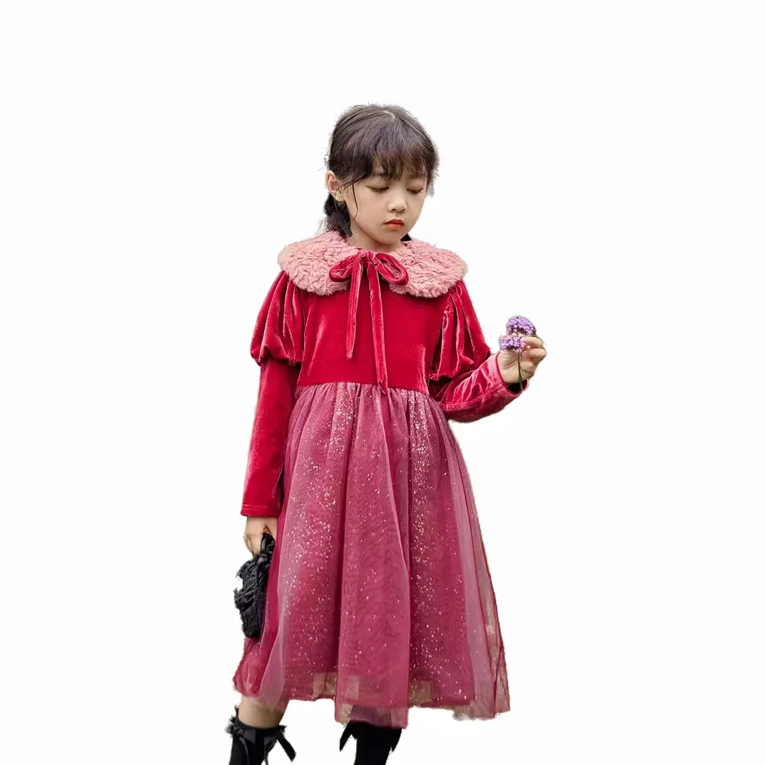 Robe de soirée pour petite fille, longue, en velours, avec logo personnalisé, tenue de soirée, style palais rétro, pour enfants