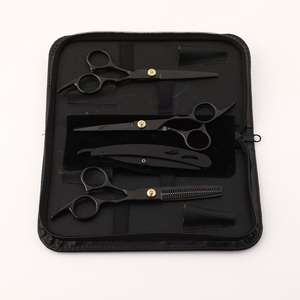 Chuyên Nghiệp OEM Chất Lượng Cao Thép Không Gỉ Thẳng Dao Cạo Cạo Râu Kit Màu Đen 6 Inch Tóc Cắt Cắt Kéo Bộ - Product Image 1