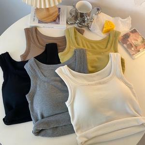 Nouveau débardeur d'été carré en nylon tricoté sans couture avec coussinets de poitrine intégrés pour contrôler l'excès de graisse mammaire, soutien-gorge une pièce sans armatures brossé - Product Image 3