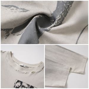 เสื้อยืดแขนยาวผู้ชาย TKAN492 แฟชั่นสตรีทแวร์ พิมพ์ลายวินเทจ ทำสีซีด 100% ผ้าฝ้าย เสื้อยืดลำลองแบบสั่งทำพิเศษสำหรับผู้ชาย - Product Image 4