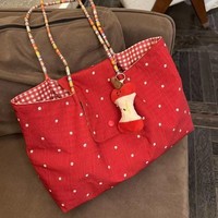 Sac à bandoulière mode rouge de grande capacité de style coréen, fermeture à glissière à sangle unique, doublure en polyester, motif à pois, polyvalent en eau