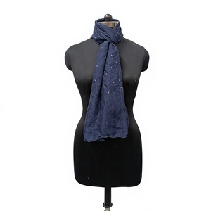 Women Long Cotton <b>Scarf</b> With Star Pattern Lightweight Blue For Daily Wear All Seasons - Product Image 1