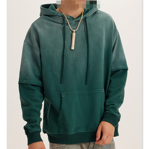 Sweat-shirt à capuche vintage délavé à double couche, coupe oversize avec épaules tombantes, poche kangourou, logo personnalisé, pour homme, vente en gros - Product Image 2