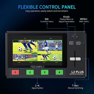 เครื่องผสมวิดีโอหลายกล้อง FEELWORLD L2 PLUS หน้าจอสัมผัส LCD 5.5 นิ้ว ควบคุม PTZ โครมาคีย์ USB3.0 สตรีมสด hdmi สวิตช์ - Product Image 2