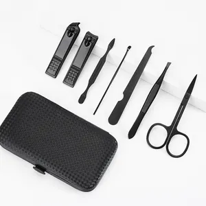 Cuidados Pessoais Nail Clipper Kit Conjunto Pedicure Profissional Grooming kit 7pcs Black Manicure set