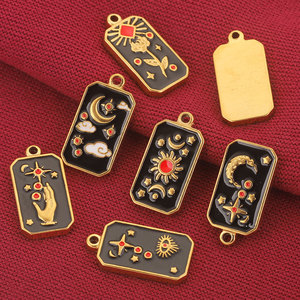 Pendentif rectangulaire en acier inoxydable pour tarot |   Amulette Soleil Lune Étoile en émail glacé |   Colliers et bracelets à breloques DIY - Product Image 4