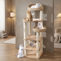 Arbre à chat en bois pour chats d'intérieur, grande tour à chat avec griffoir pour chats de grande taille, condo pour chat en bois massif avec panier tressé à la main