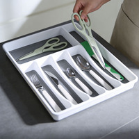 Organisateur de couverts antidérapant à 6 compartiments, support de tiroir de cuisine en plastique pour couteaux, fourchettes et cuillères