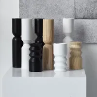 Porte-bougie en bois noir moderne en gros, bougeoirs pour décoration de centre de table, bougeoirs pour bougies coniques
