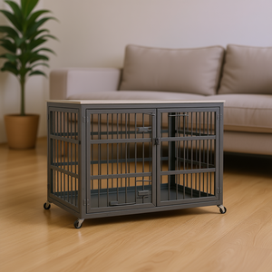 Jaula para Perros de Hierro Forjado Gris, 43.3'' de Ancho x 29.9'' de Profundidad x 33.5'' de Alto, Estilo Mueble con Aberturas Laterales, para Razas Grandes, Uso en Interiores - Product Image 2