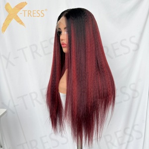 <span class=keywords><strong>Parrucca</strong></span> Sintetica Glueless 13x6 con Frontale in Pizzo, Lunga, Liscia Effetto Yaki, Marrone Cioccolato, <span class=keywords><strong>Afro</strong></span> Kinky Liscia per Donne Nere - Product Image 4
